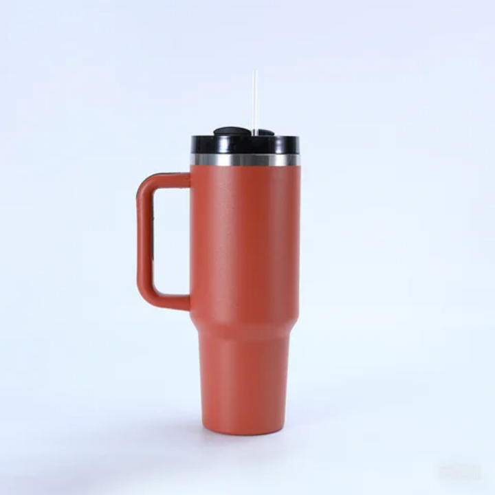 Insulated Travel Tumbler 40oz — Leakproof Mug with Handle & Straw