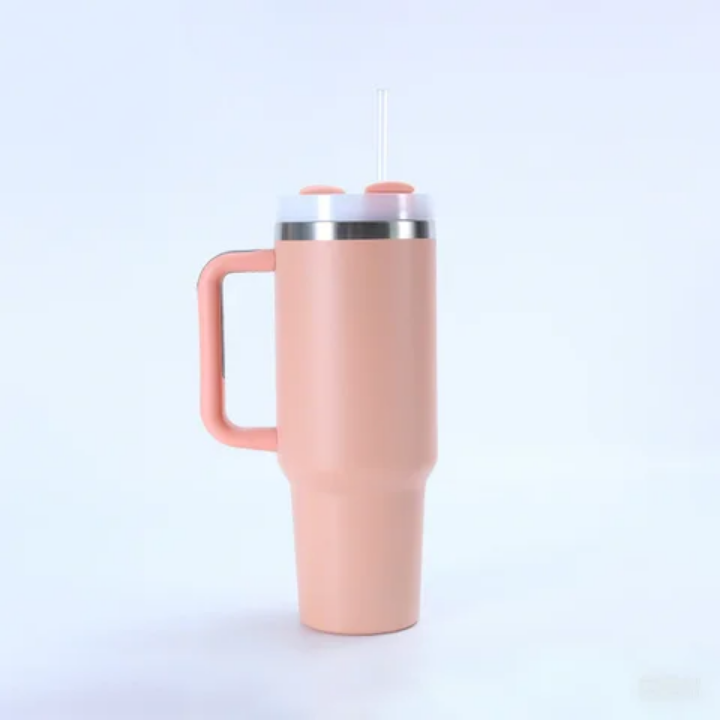 Insulated Travel Tumbler 40oz — Leakproof Mug with Handle & Straw